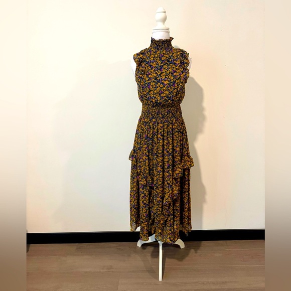 Lulus Mustard Floral Mock Neck Midi Dress 🌼 - Picture 9 of 12